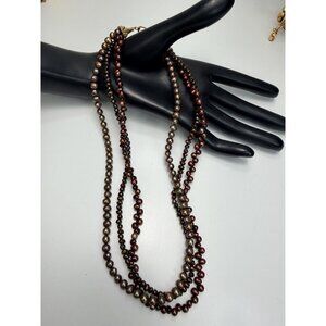 Vintage 3 Strand Freshwater Pearl Necklace Multicolor Gold Tone Clasp